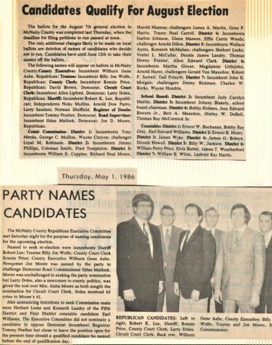 Election Candidates Robert Lee Ronnie Price Larry Doles Wilburn Gene Ashe Billy Joe Wolfe and Joe Moore All Republican Candidates