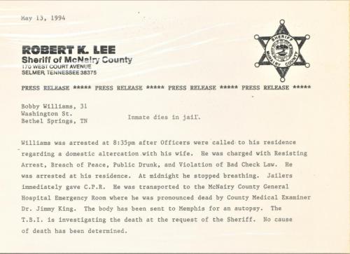 Inmate Dies in Jail May 13 1994