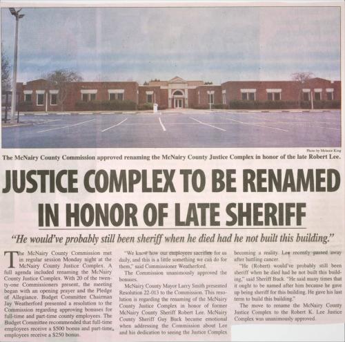 Justice Center Named after Sheriff Robert Lee