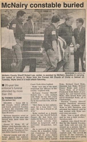McNairy Constable Jimmy Wyke Funeral