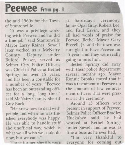 Bethel Springs Honors Pee Wee Sewell part 2