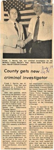 Frank Harris New Criminal Investigator for McNairy Sheriff Dept