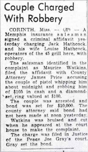 Jack and Louise Hathcock Arrested for for Robbery May 1953