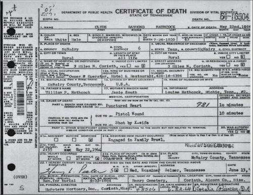 Jack Clyde Hathcock Death Certificate