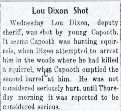 McNairy Sheriff Deputy Shot Lou Dixon Shot by a Capooth June 1 1917