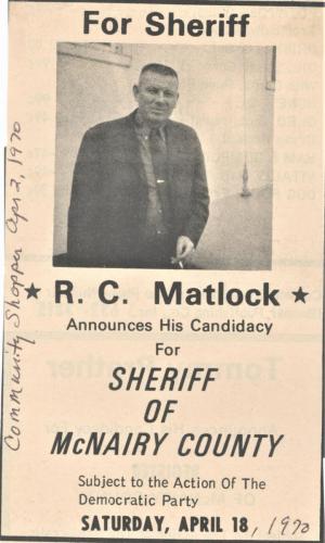 R C Matlock Running for Sheriff 1970