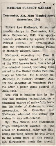 Robert Jack Hathcock Arrested Here by FBI for Alabama Murder in 1943