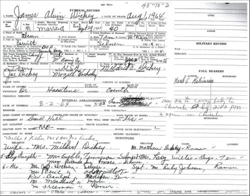Sheriff James Dickey Funeral Record